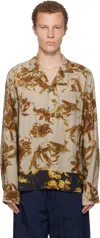 Dries Van Noten Beige Sateen Shirt In Multi