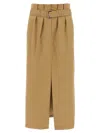 Dries Van Noten Pleated Long Skirt Belted Waist In Beige