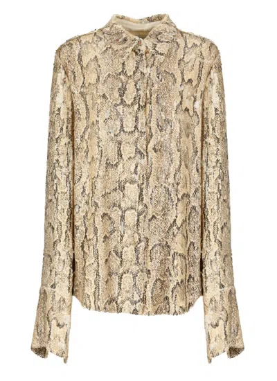 DRIES VAN NOTEN DRIES VAN NOTEN BEIGE SEQUIN-EMBELLISHED SHIRT
