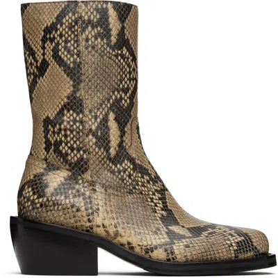Dries Van Noten Beige Snake Print Boots