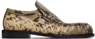 Dries Van Noten Beige Snake Print Loafers
