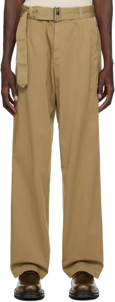 Dries Van Noten Beige Straight Belted Trousers In 101 Sand