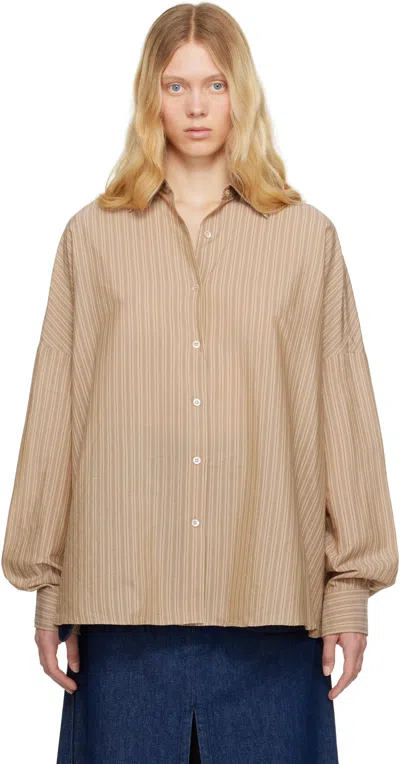 Dries Van Noten Beige Striped Cocoon Shirt In 101 Sand