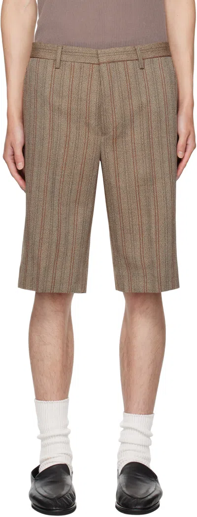 Dries Van Noten Beige Striped Shorts In Brown