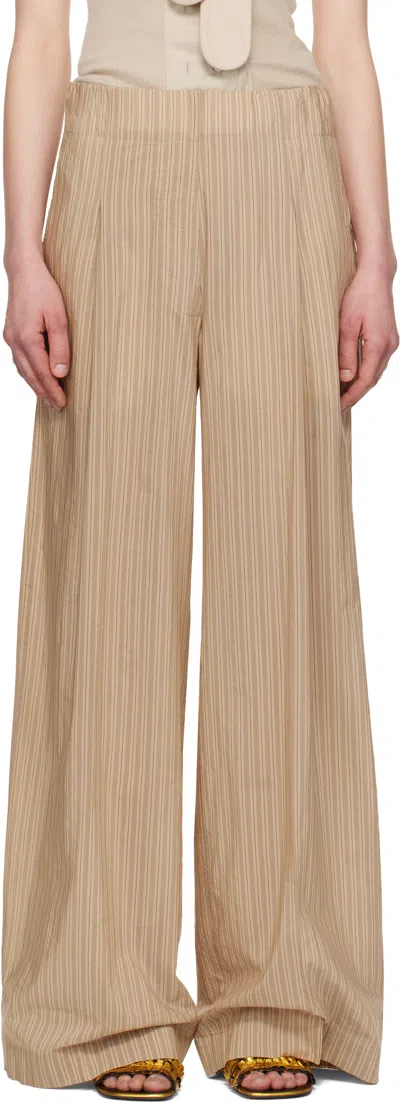 Dries Van Noten Beige Striped Trousers In 101 Sand