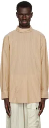 Dries Van Noten Beige Striped Turtleneck Shirt In 101 Sand