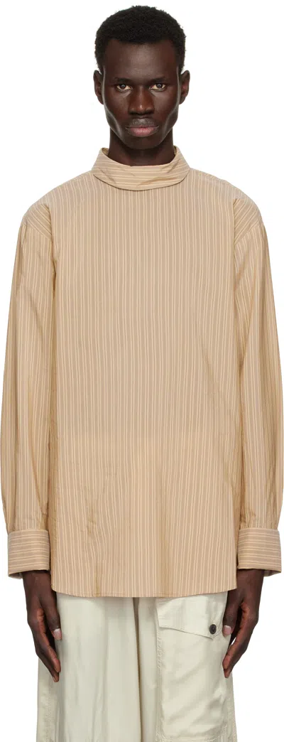 Dries Van Noten Beige Striped Turtleneck Shirt In 101 Sand