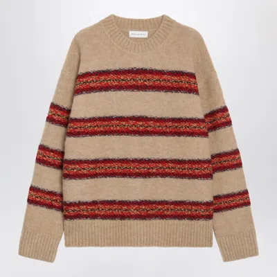 Dries Van Noten Beige Striped Wool-blend Sweater In Neutral