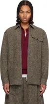Dries Van Noten Beige Tweed Zipped Shirt In Brown