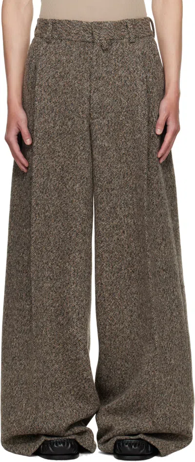 Dries Van Noten Beige Wide Pleated Trousers In Brown