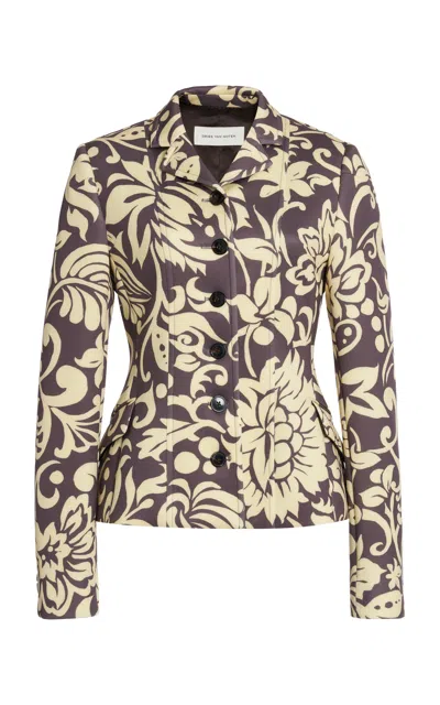 Dries Van Noten Belia Hawaiian-print Scuba Jacket In Brown