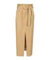 Dries Van Noten Belted Pleated Cotton Midi Skirt In Beige
