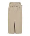 Dries Van Noten Belted Pleated Cotton Midi Skirt In Beige