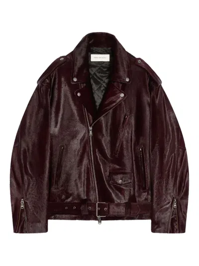 Dries Van Noten Belted Biker Jacket In Red