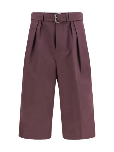 Dries Van Noten Belted Cotton Poplin Short Trousers In Purple