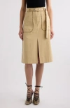 Dries Van Noten Belted Cotton Poplin Skirt In Beige