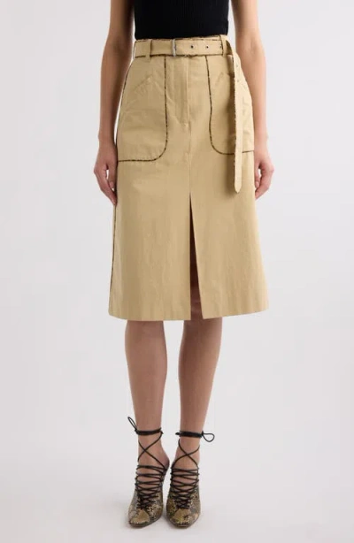 Dries Van Noten Belted Cotton Poplin Skirt In Beige