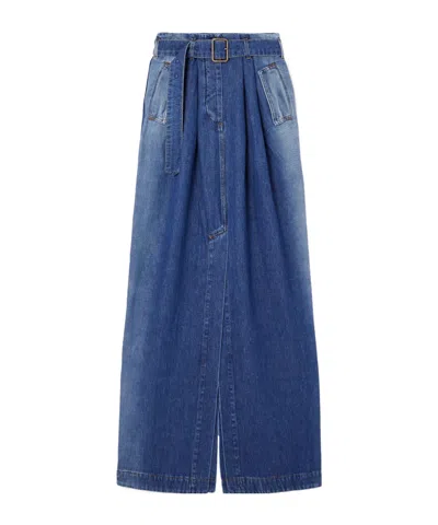 Dries Van Noten Belted Denim Extra-long Skirt In Blue