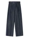 Dries Van Noten High Waist Wide Leg Belted Pleated Jeans In Blue