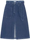 Dries Van Noten Belted Denim Midi Skirt In 蓝色