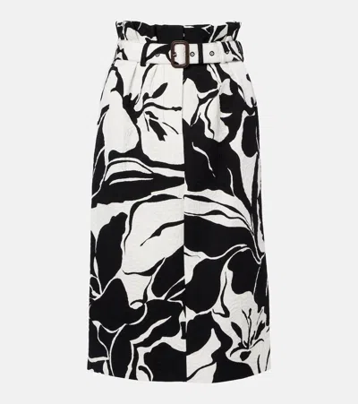 Dries Van Noten Belted Floral Cotton-blend Midi Skirt In Black