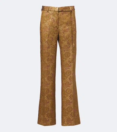 Dries Van Noten Belted Jacquard Wide-leg Pants In Brown