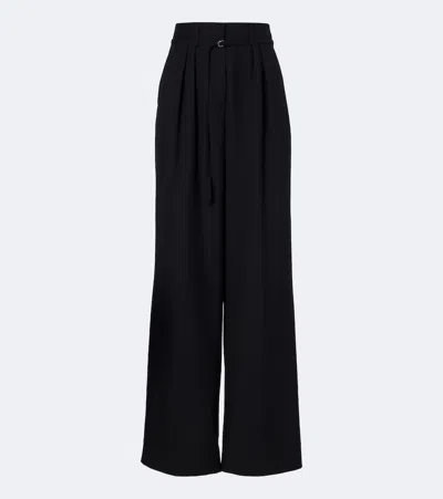 Dries Van Noten Belted Pleated Wool Wide-leg Pants In Black