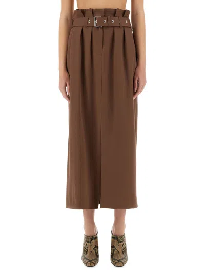 Dries Van Noten Belted Pleated Wool-twill Midi Skirt In Brown