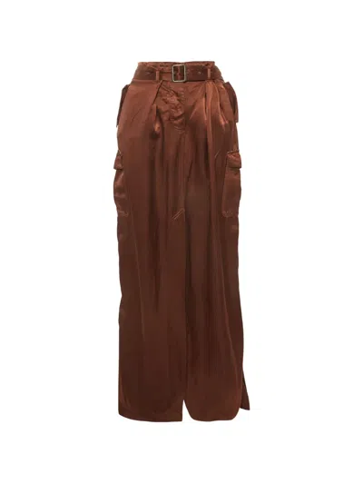 Pre-owned Dries Van Noten Belted Satin Maxi Skirt In Brown
