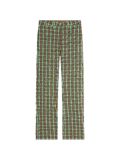 Dries Van Noten Belted Seersucker Pants In Green