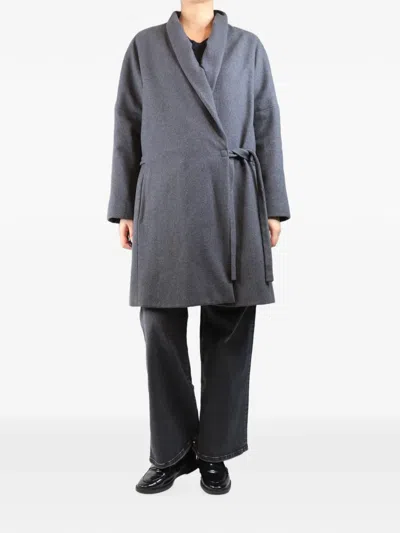 Pre-owned Dries Van Noten Belted Shawl-collar Coat In Gray