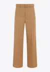 Dries Van Noten Belted Straight-leg Wool-blend Pants In Brown
