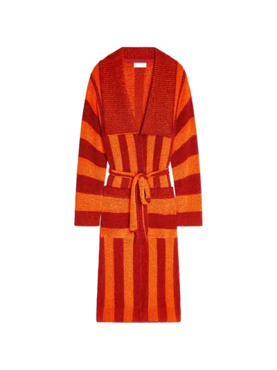Dries Van Noten Belted Striped Cardigan In Red