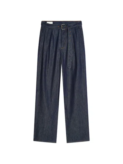 Dries Van Noten Men Indigo Denim Belted Wide-leg Jeans In Blue