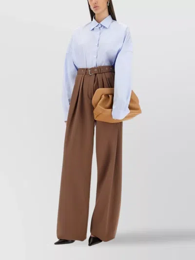 Dries Van Noten Belted Wide-leg Trousers And Pockets In Brown