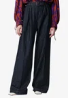 Dries Van Noten High Waist Wide Leg Belted Pleated Jeans In Blue