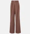 Dries Van Noten Belted Wool Gabardine Wide-leg Pants In Brown