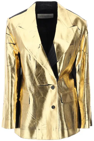 Dries Van Noten Benos Blazer With Metallic Coating In Grigio