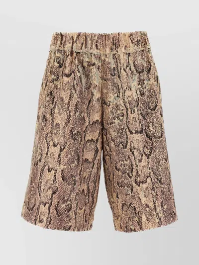 DRIES VAN NOTEN BERMUDA SHORTS WITH ANIMAL PRINT AND ELASTIC WAISTBAND