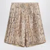 Dries Van Noten Straight Animal Print Sequin Embellished Shorts In Gold