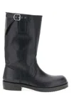 Dries Van Noten Mid-calf Leather Biker Boots Buckle In Black