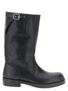 Dries Van Noten Calfskin Leather Biker Boots With Adjustable Strap In Black