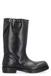 Dries Van Noten Calfskin Leather Biker Boots With Adjustable Strap In Black