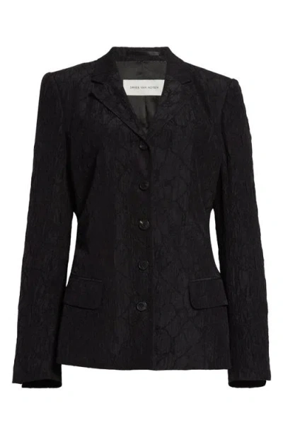Dries Van Noten Billy Jacquard Belt Back Blazer In Black