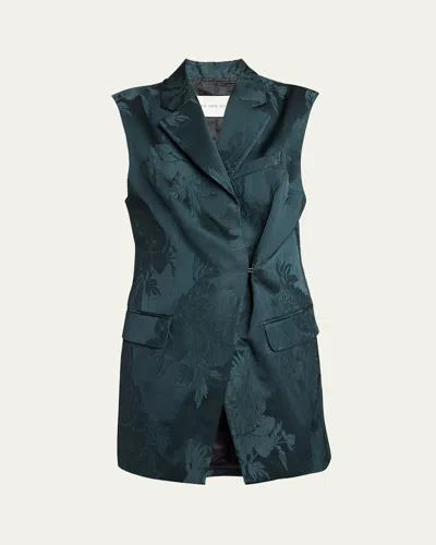 Dries Van Noten Bimbi Metallic Floral Jacquard Tailored Vest In Dark Green