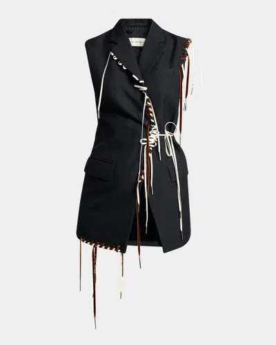 Dries Van Noten Bimbila Laced Tailored Vest In Blue