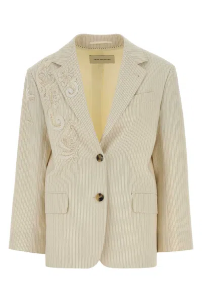 Dries Van Noten Birdy Embroidered Cotton-blend Blazer In Stripped
