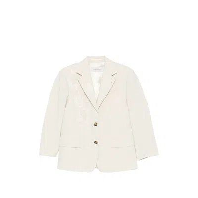 Dries Van Noten Birdy Embroidered Pinstripe-pattern Blazer In Neutral