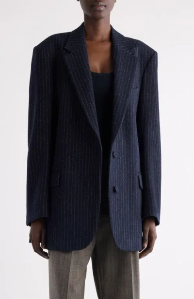 Dries Van Noten Birdy Pinstripe Wool Blend Blazer In Blue