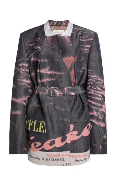 Dries Van Noten Bitsi Printed Linen-blend Jacket In Black